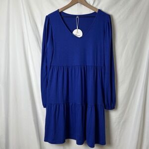 NWT ANRABESS Royal Blue Tiered V Neck Long Sleeve Midi Dress Size M Cottagecore